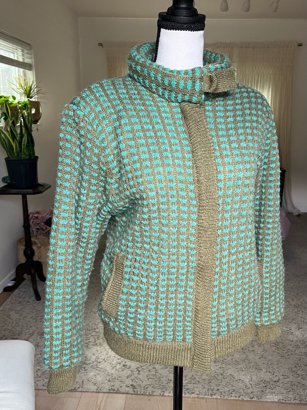 GorGeous Vintage Bomber Jacket Teal & Gray women size small pockets zipper Fall - Picture 3 of 15